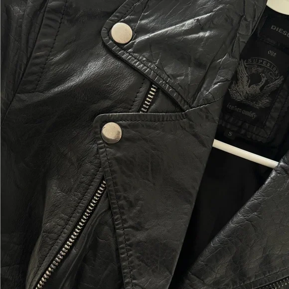 Diesel Black Leather Jacket with Silver Accents - Picture 5 of 6